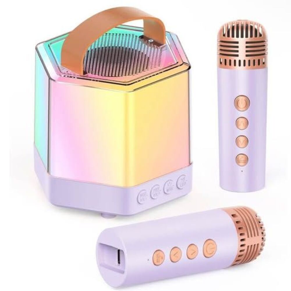 Mini Karaoke Machine - Portable Bluetooth Speaker with 2 Wireless Microphones